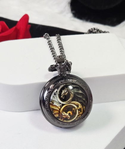White gold dragon pocket watch - white,